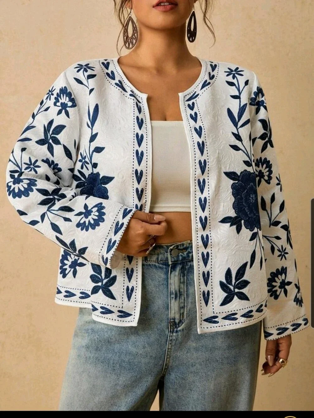 BRAND NEW ** Gorgeous Floral Open Jacket - White & Navy